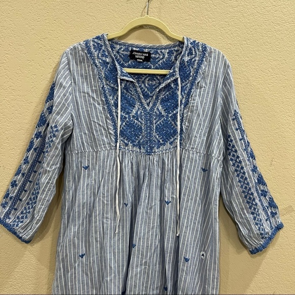 Johnny Was Workshop Tunic Dress Azure Effortless Boho Stripe Embroidered Size S - Picture 3 of 11